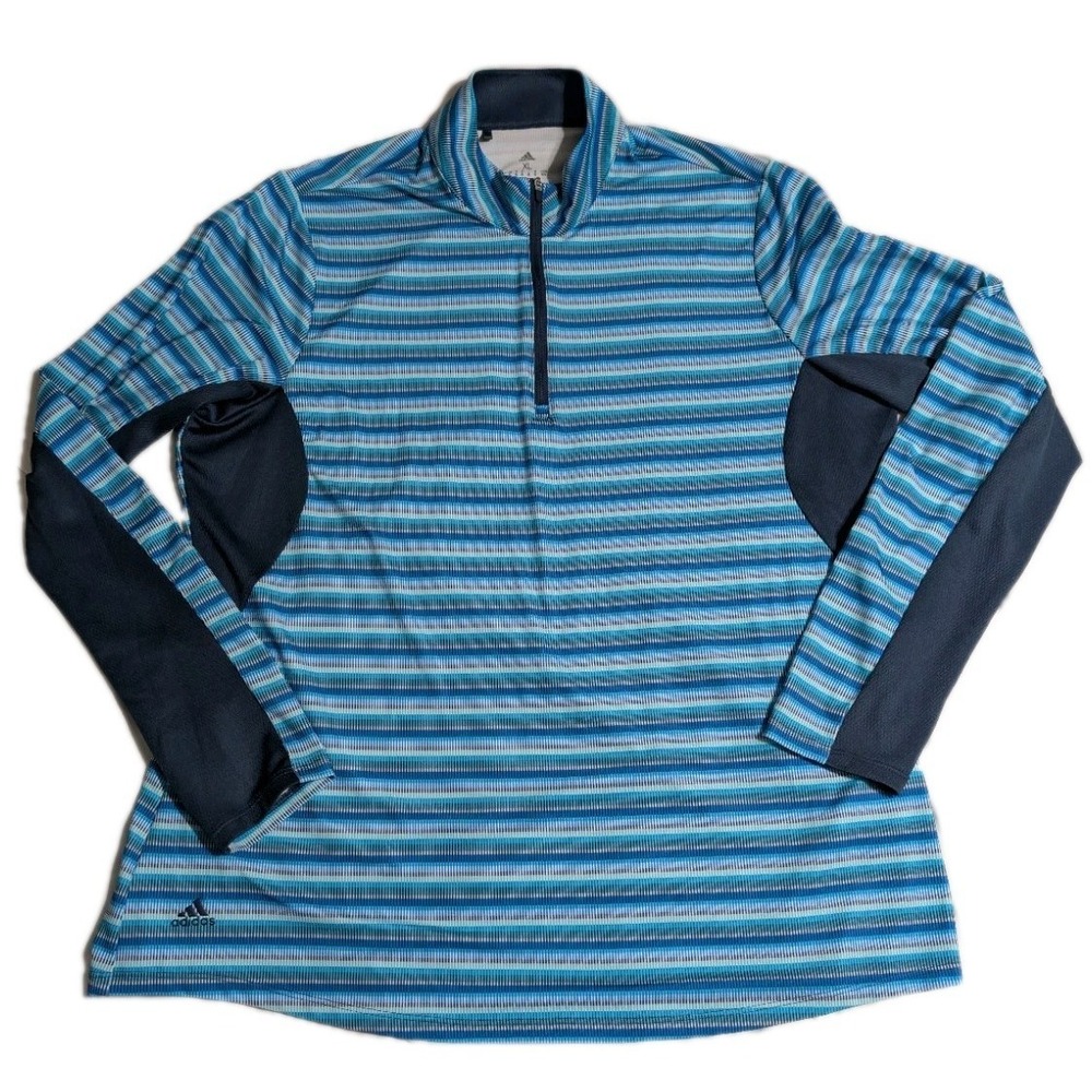 Adidas Golf 1/4 Zip Pullover Mens XL Blue‎ Stripe Climacool 100 Years Logo